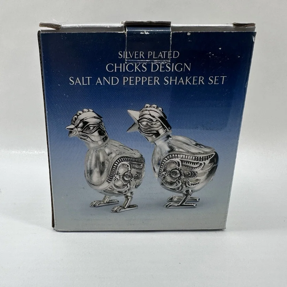 Vintage Godinger Silver Art Chick Salt & Pepper Shakers Glass Silver Plate IOB